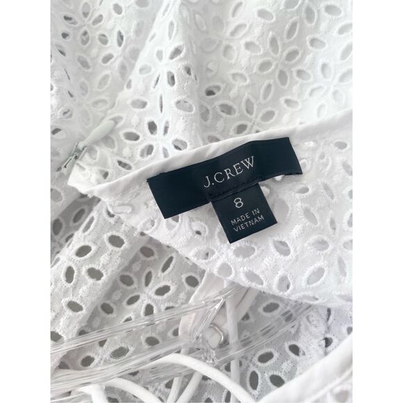 J. Crew White Cotton Eyelet Back V Neck Puff Sleeve Sz 8 - Picture 6 of 12